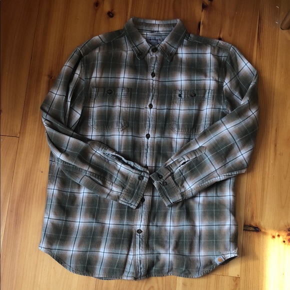 Carhartt Men’s Plaid Shirts - Brown and Green - Picture 2 of 3